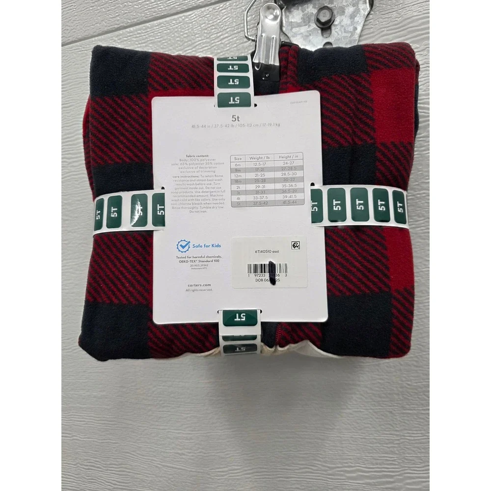 Carters Toddler Boys Red Black Buffalo Plaid Fleece Footie Pajama Polar Bear 5T